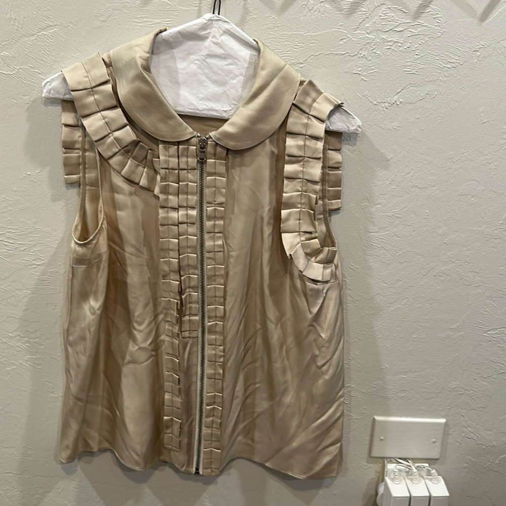 Marc by Marc Jacobs Shirt Top Blouse Sleeveless Collared Full Zip Silk Gold S